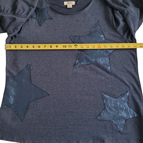 Style and Co Sequin Stars Embellished Women's Log Sleeve Top Size XL - Picture 4 of 5